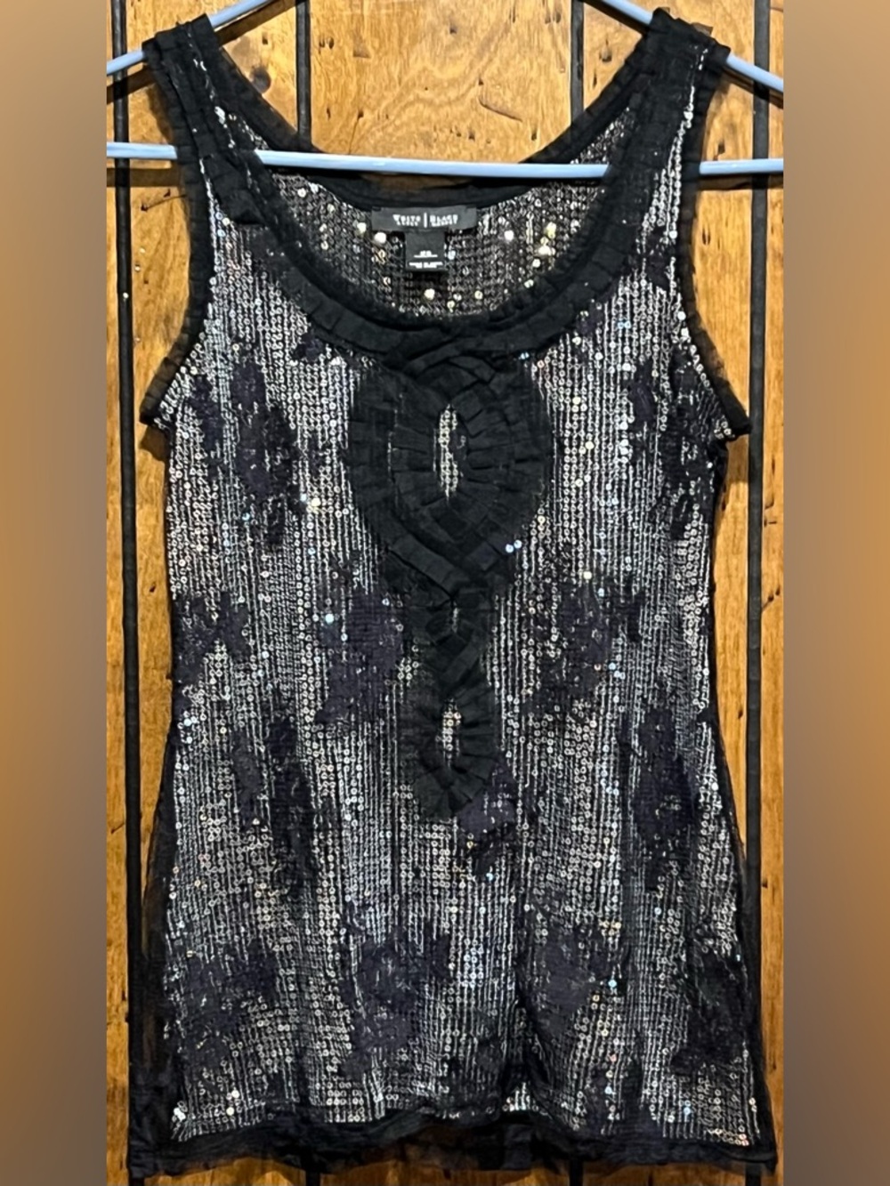 White House Black Market Black Sequin Camisole size XS - Picture 2 of 6